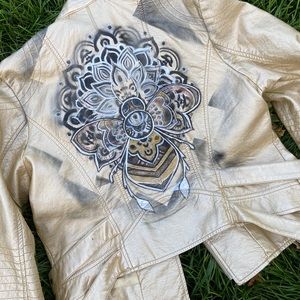 Queen Bee Hand Painted Gold pleather Jacket